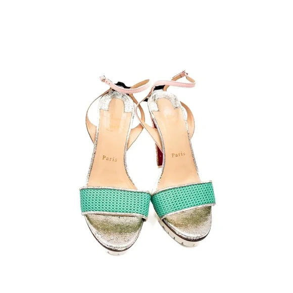 Christian Louboutin Discoport Pastel Ankle Strap Lug Block Glitter Heels EU 37 - Picture 2 of 8